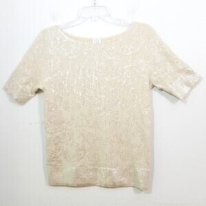 TSE 100% Cashmere sequin covered cream knit top L